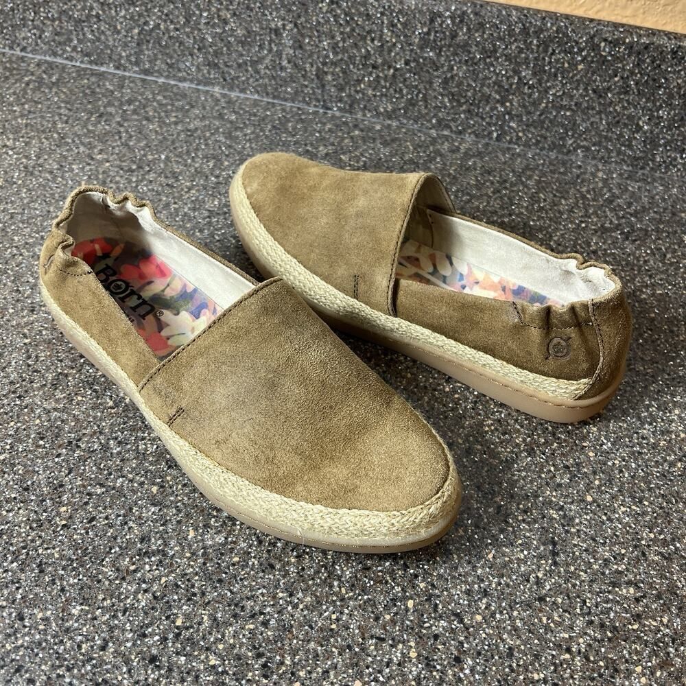 Born Mustard Suede Slip On Shoes Women's Size 8.5 M Comfort Casual Flats Loafers